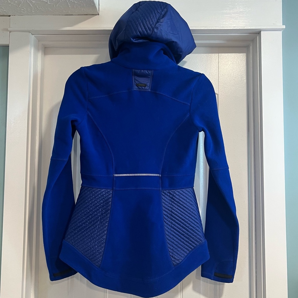 Athleta Royal Blue Double Zip Hooded‎ Fleece Jacket. Size XXS.